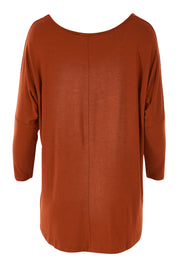 Product shot of the Milan 3/4 Sleeve Top in colour Terracotta (Red), from the back