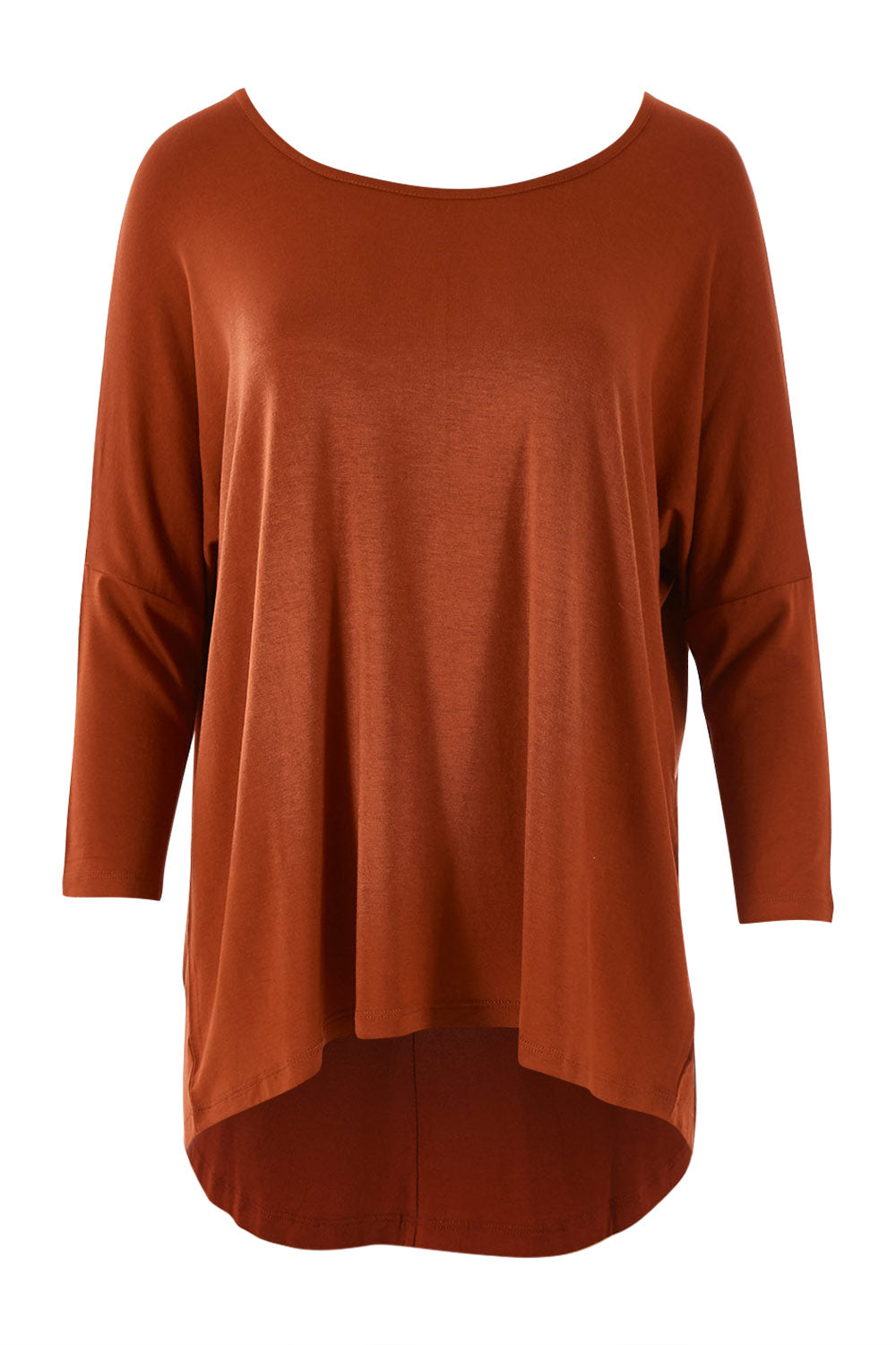 Product shot of the Milan 3/4 Sleeve Top in colour Terracotta (Red), from the front