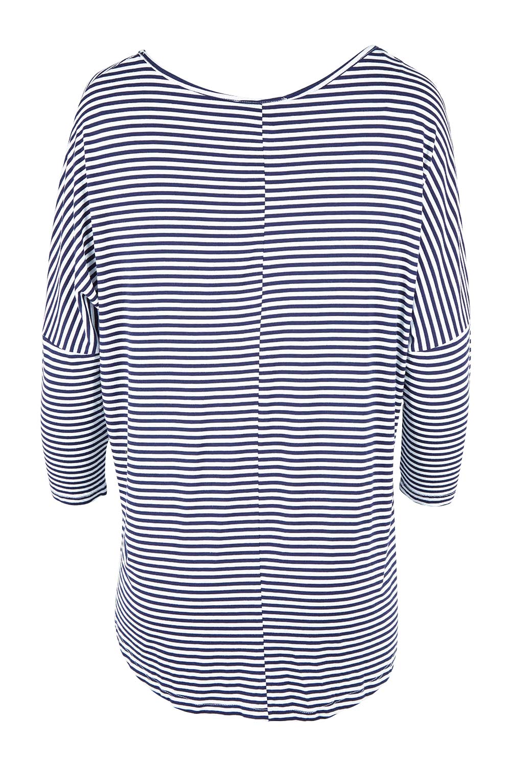 Product shot of the Milan Stretch Top in colour NavyWhtStr (Blue), from the back