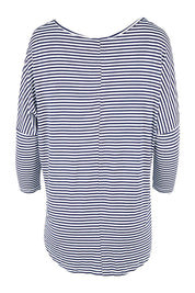 Product shot of the Milan Stretch Top in colour NavyWhtStr (Blue), from the back