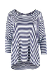 Product shot of the Milan Stretch Top in colour NavyWhtStr (Blue), from the front