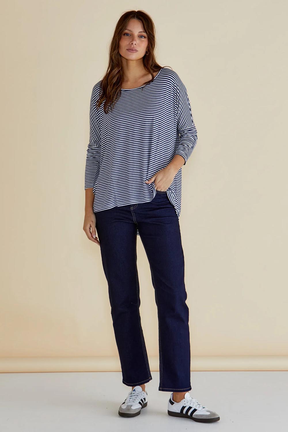 Milan Stretch Top - NavyWhtStr