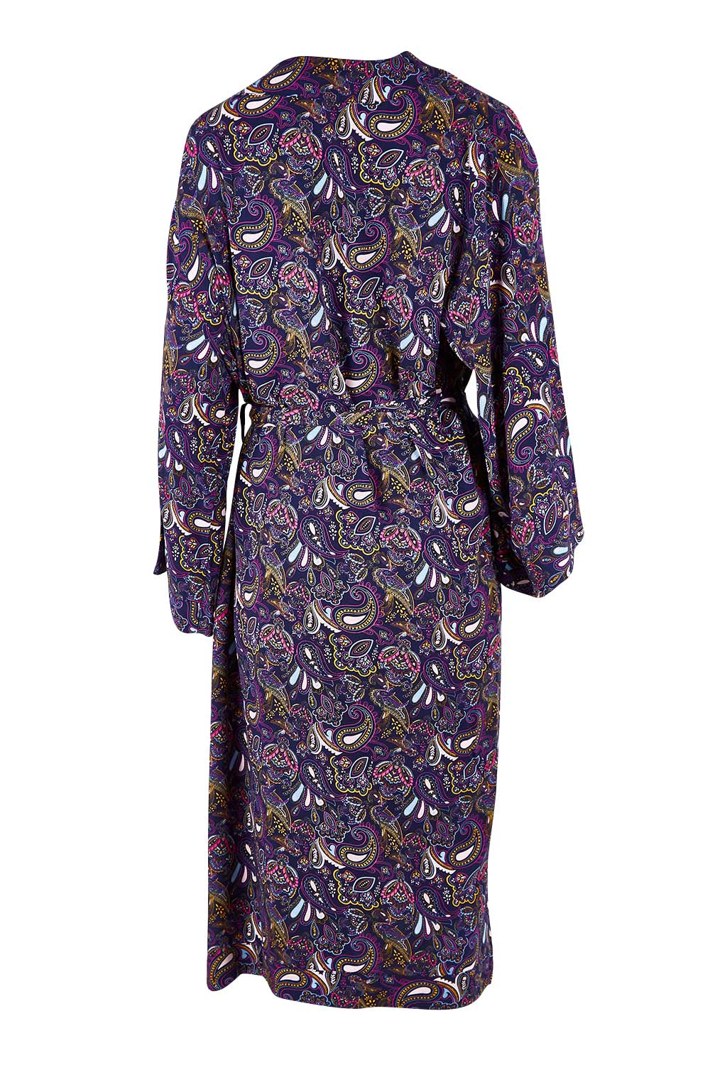 Product shot of the Roya Robe in colour Paisley (Blue), from the back