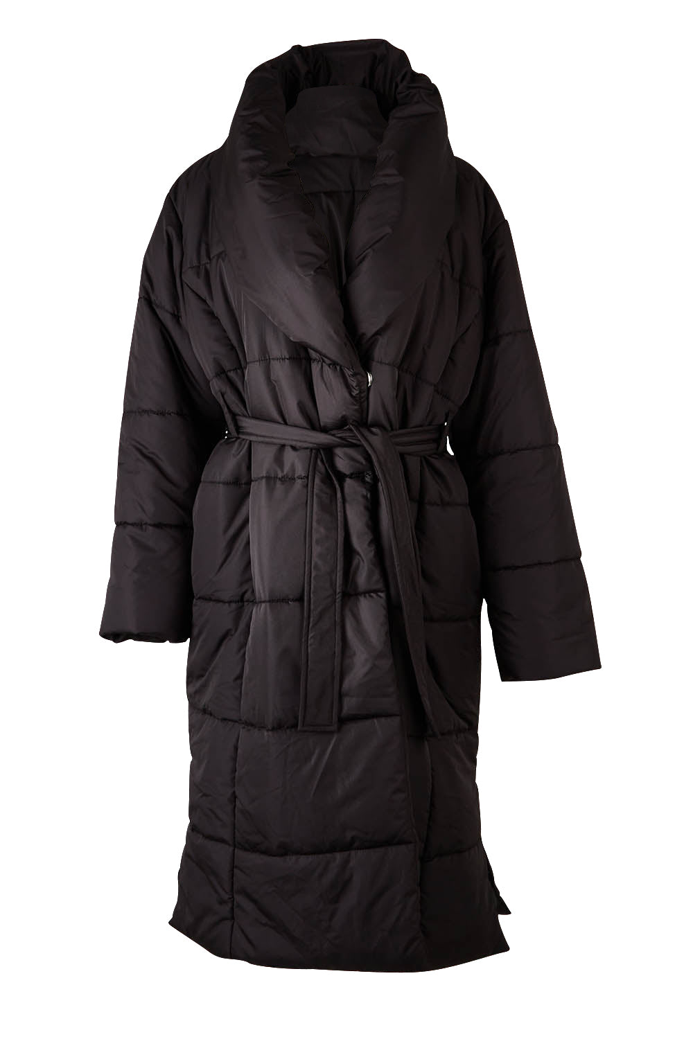 Product shot of the Shawl Puffer Jacket in colour Black (Black), from the front