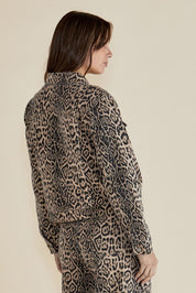 A model wearing the Lucca Leopard Print Jacket in colour Leopard, from the back
