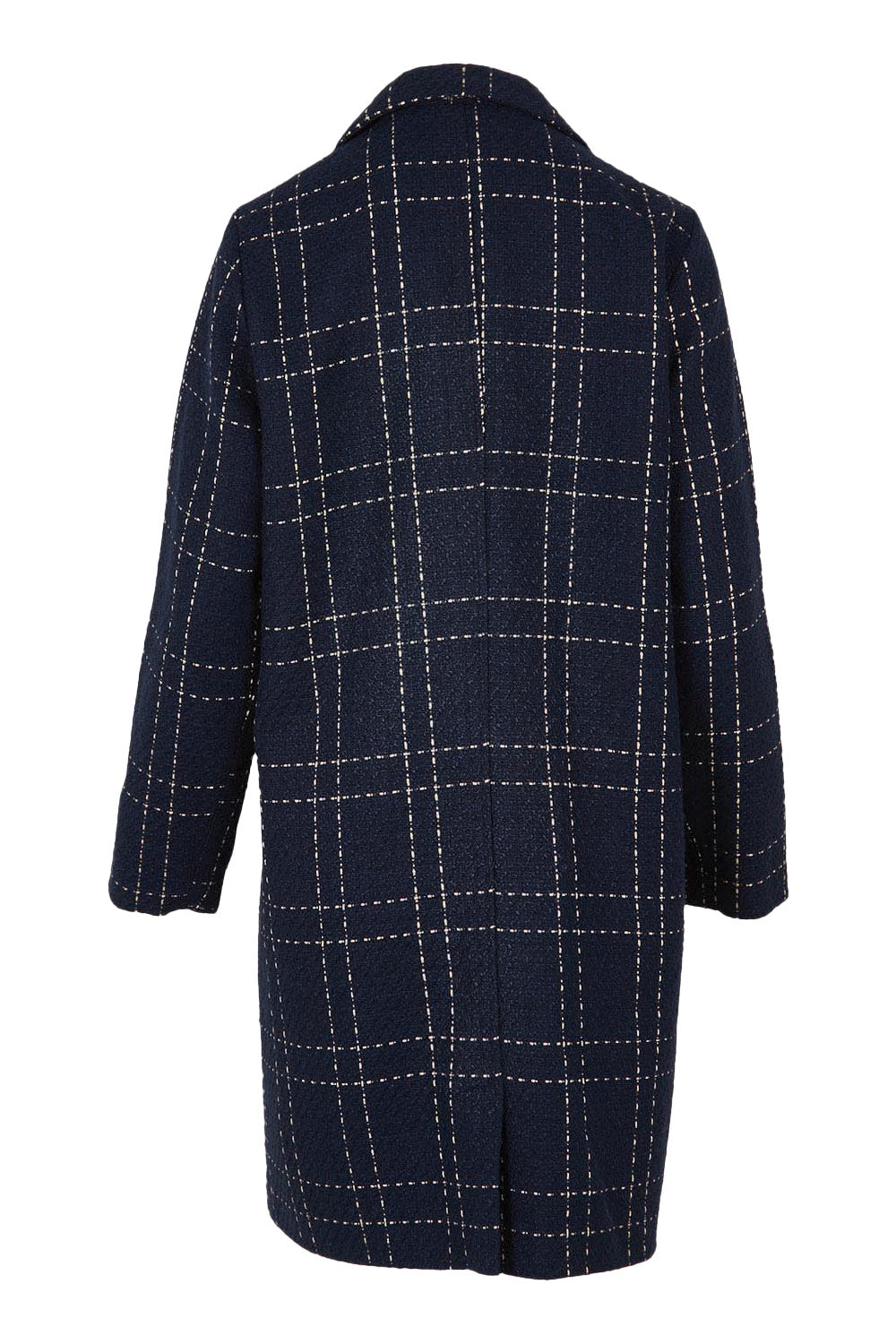 Product shot of the Genevieve Coat in colour Navycheck (Blue), from the back