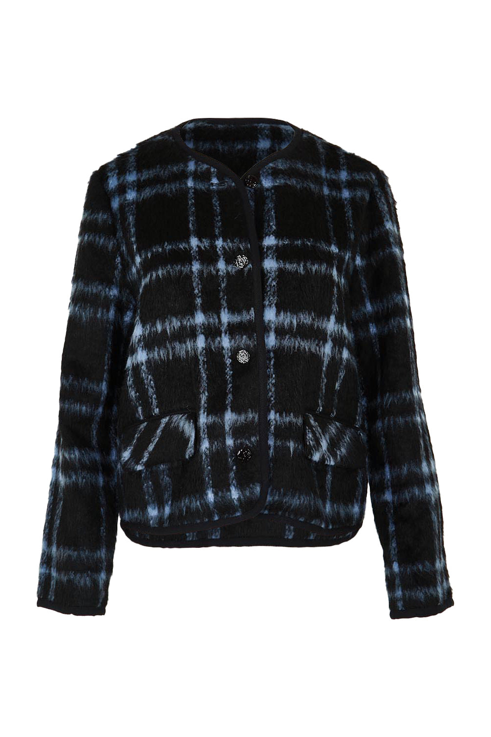Product shot of the Charlie Check Coat in colour Bluecheck (Blue), from the front
