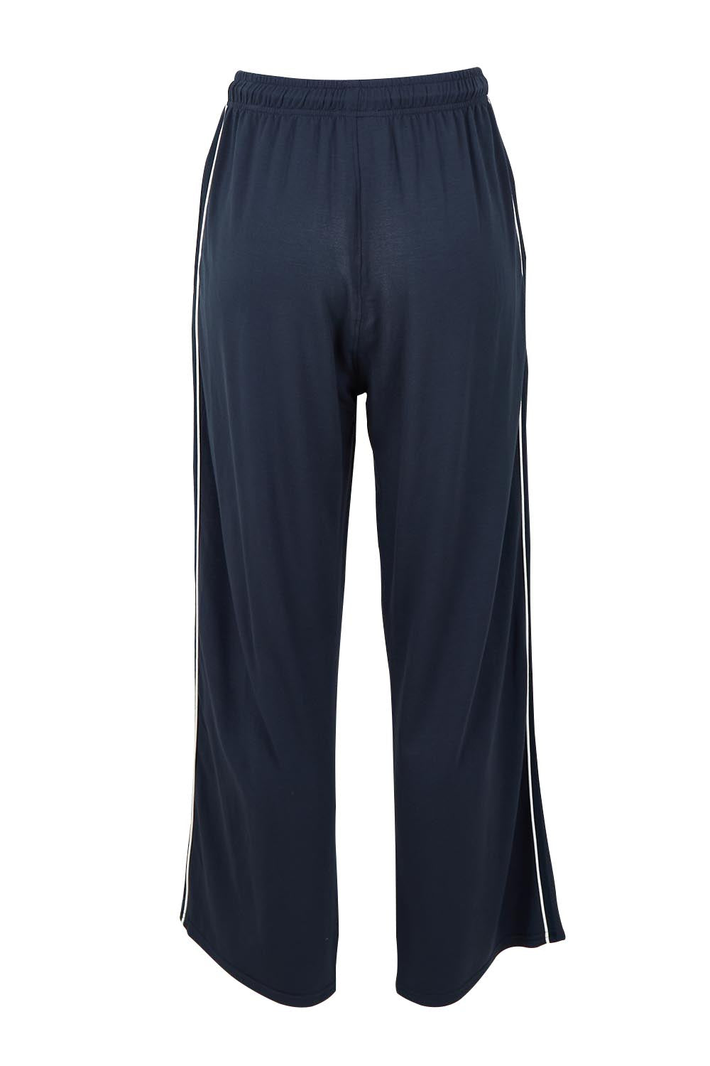 Product shot of the Evelyn Wide Leg Jogger in colour Petrol (Blue), from the back