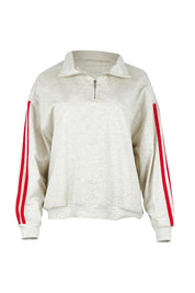 Product shot of the Rocco Quarter Zip Cotton Sweatshirt in colour Greymarle (Grey), from the front
