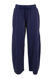Product shot of the Barrel Leg Cotton Sweatpant in colour Navy (Blue), from the front