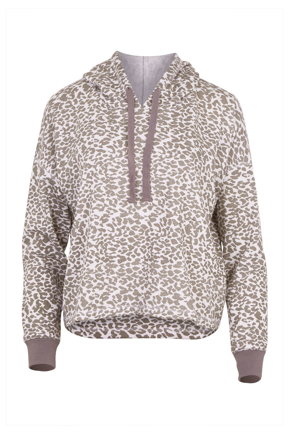 Product shot of the Oscar Hoodie in colour Leopard (Grey), from the front