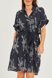 Preloved Embroidery Shirt Dress - Navy