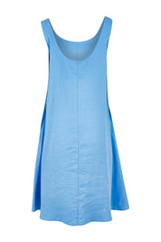 Product shot of the Sicily Linen Dress in colour Cornflower (Blue), from the back