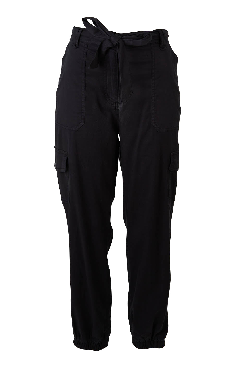 Product shot of the Canterbury Lyocell Cargo Pants in colour Charcoal (Black), from the front