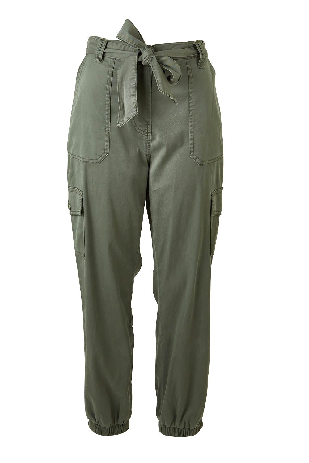 Product shot of the Canterbury Lyocell Cargo Pants in colour Khaki (Green), from the front