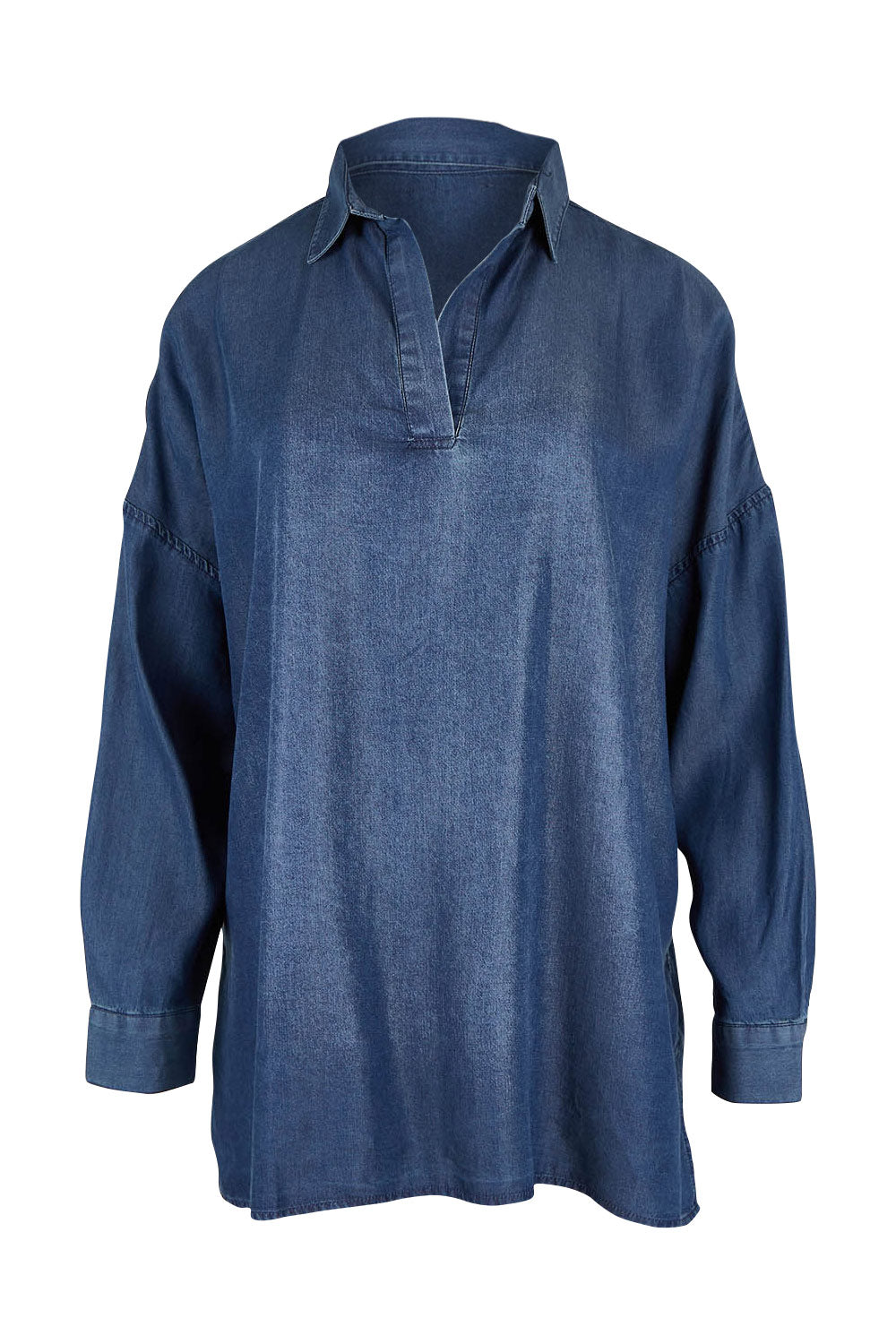 Product shot of the Carmen Pop Over Shirt in colour Darkdenim (Blue), from the front