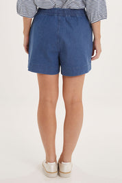 Model Sally wearing size 10 of the Caroline Denim Short in colour Lightwash (Blue), from the back