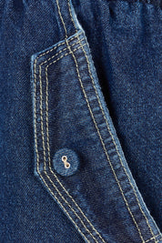 Product shot of the Desiree Cotton Denim Skirt in colour Bluewash (Blue), detail