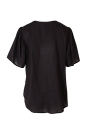 Product shot of the Marina Linen Blouse in colour Black (Black), from the back