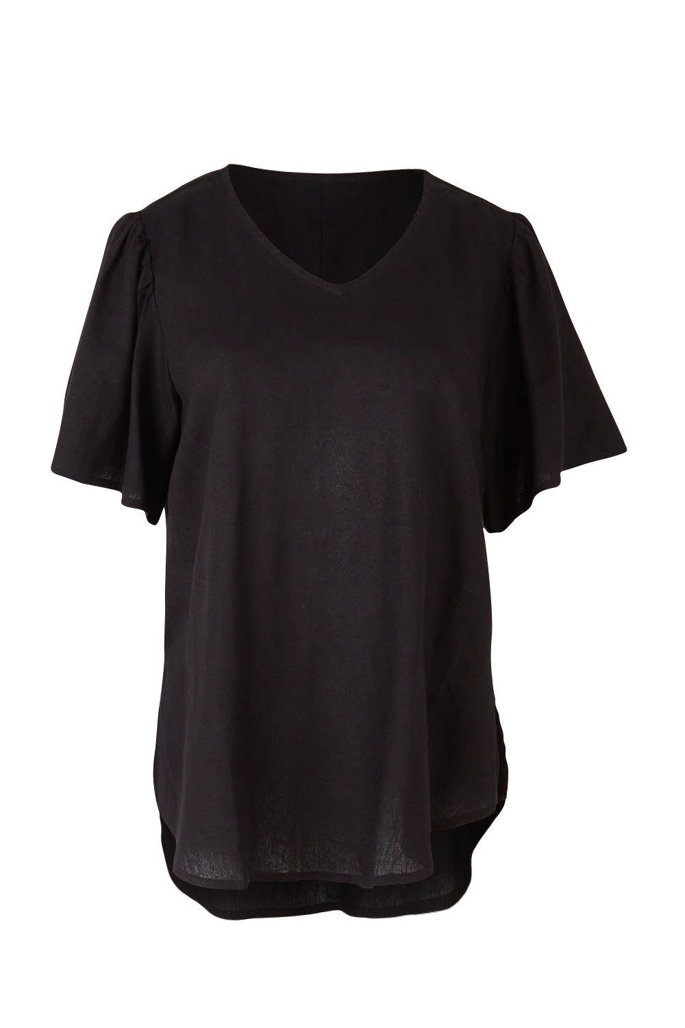 Product shot of the Marina Linen Blouse in colour Black (Black), from the front