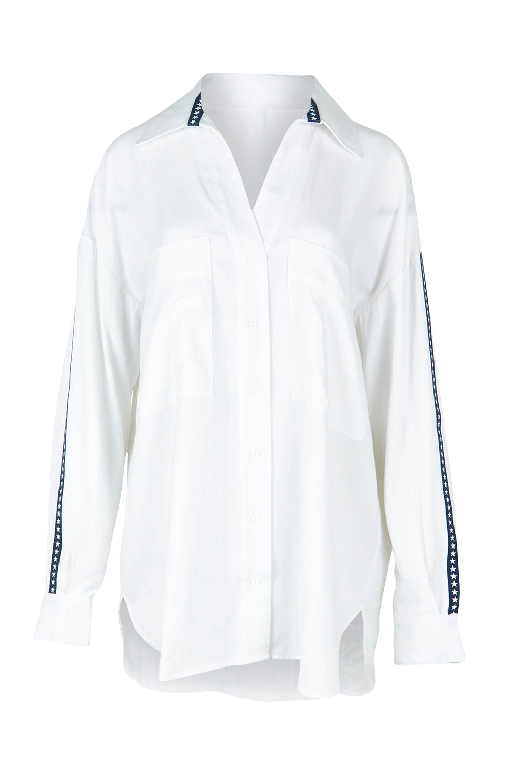 Product shot of the Delia Star Pocket Shirt in colour Whitestars (White), from the front