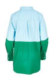 Product shot of the Splice Shirt in colour Greenblue (Green), from the back