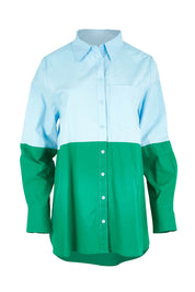 Product shot of the Splice Shirt in colour Greenblue (Green), from the front