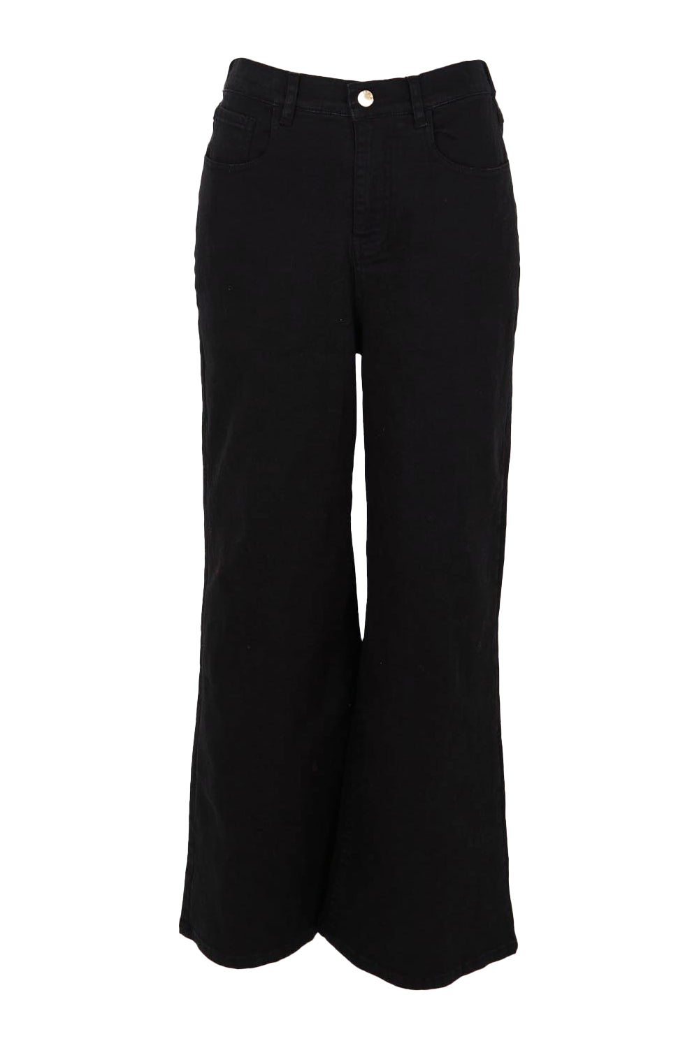 Product shot of the Wilma Wide Leg Jean in colour Black (Black), from the front