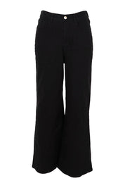 Product shot of the Wilma Wide Leg Jean in colour Black (Black), from the front