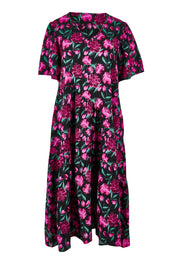 Product shot of the Florence Tiered Dress in colour Floral (Pink), from the front