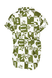 Product shot of the Mara Cotton Shirt in colour Geofloral (Green), from the back