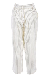Product shot of the Keto Pant in colour Pinstripe (White), from the back