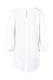 Product shot of the Elanora Linen Blend Blouse in colour White (White), from the back