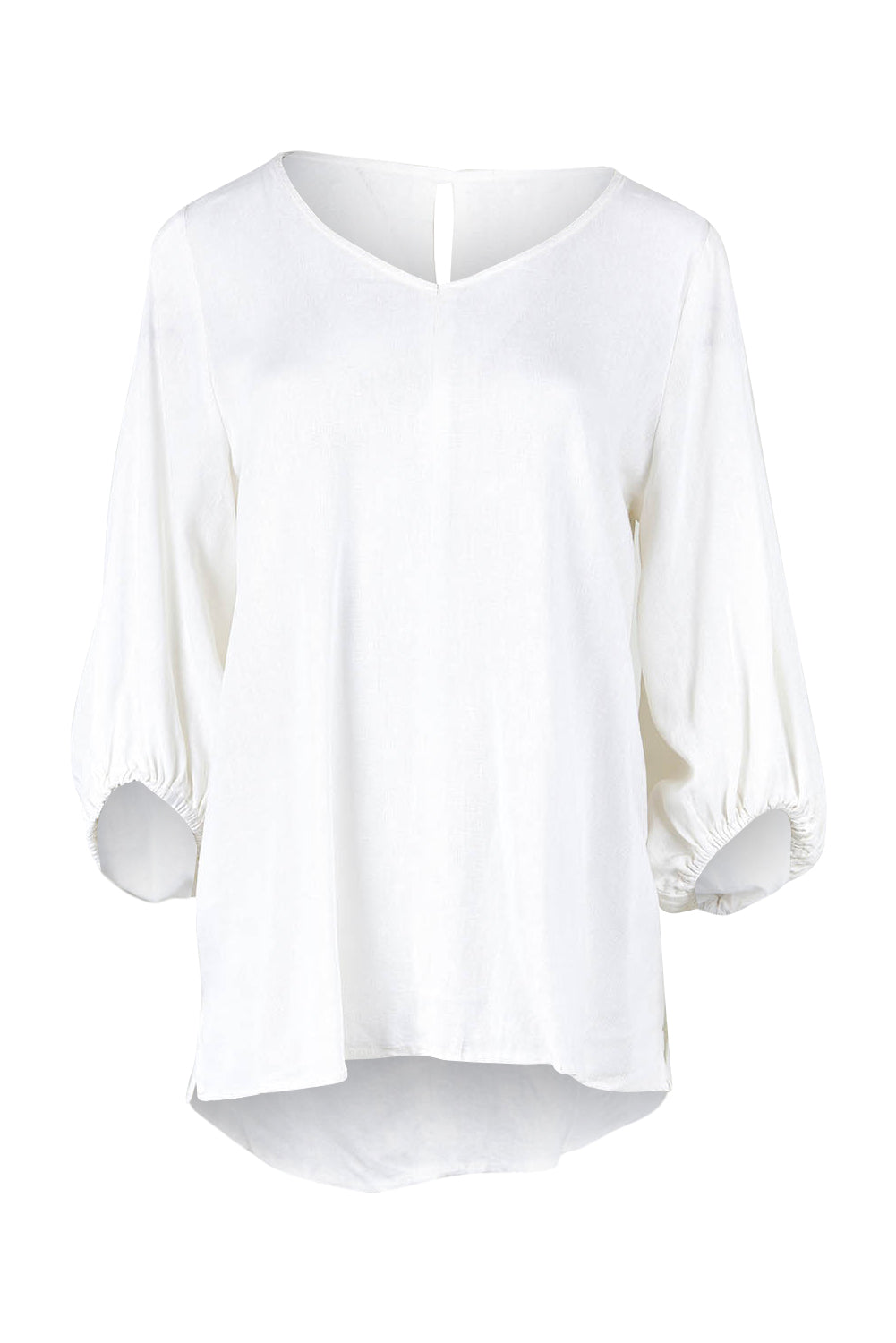 Product shot of the Elanora Linen Blend Blouse in colour White (White), from the front