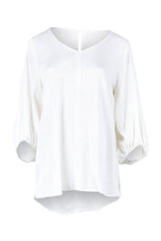 Product shot of the Elanora Linen Blend Blouse in colour White (White), from the front