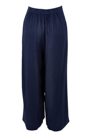 Product shot of the Aspen Linen Blend Palazzo Pant in colour Navy (Blue), from the back