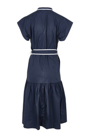 Product shot of the Mari Cotton Dress in colour Navywhite (Blue), from the back