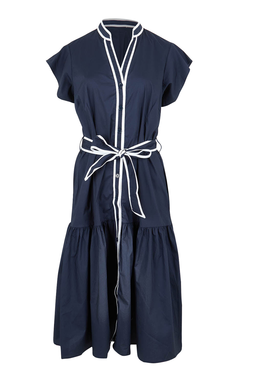 Product shot of the Mari Cotton Dress in colour Navywhite (Blue), from the front