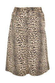 Product shot of the Astra Denim Skirt in colour Leopard, from the back