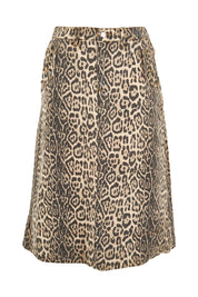 Product shot of the Astra Denim Skirt in colour Leopard, from the front