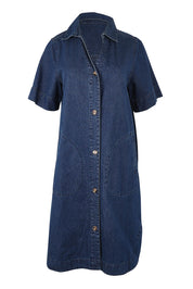 Product shot of the Dawson Denim Dress in colour Vintage (Blue), from the front