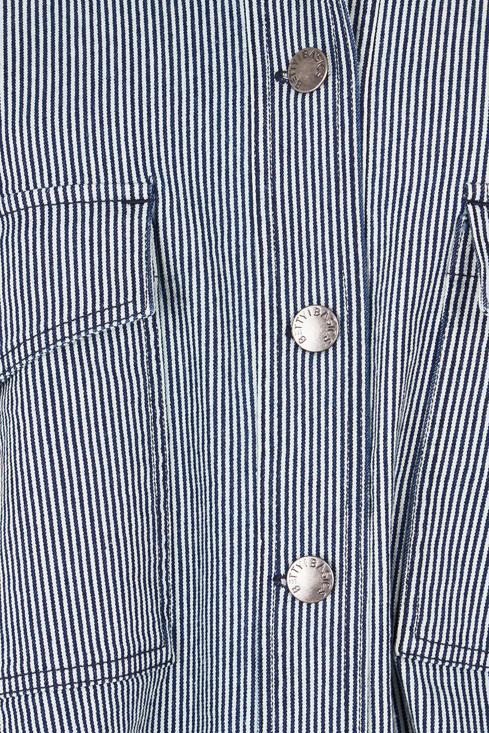 Product shot of the Cherry Denim Shirt in colour Pinstripe (Blue), detail