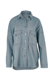 Product shot of the Cherry Denim Shirt in colour Pinstripe (Blue), from the front