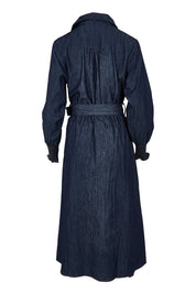 Product shot of the Denmark Denim Dress in colour Darkink (Blue), from the back