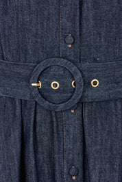 Product shot of the Denmark Denim Dress in colour Darkink (Blue), detail