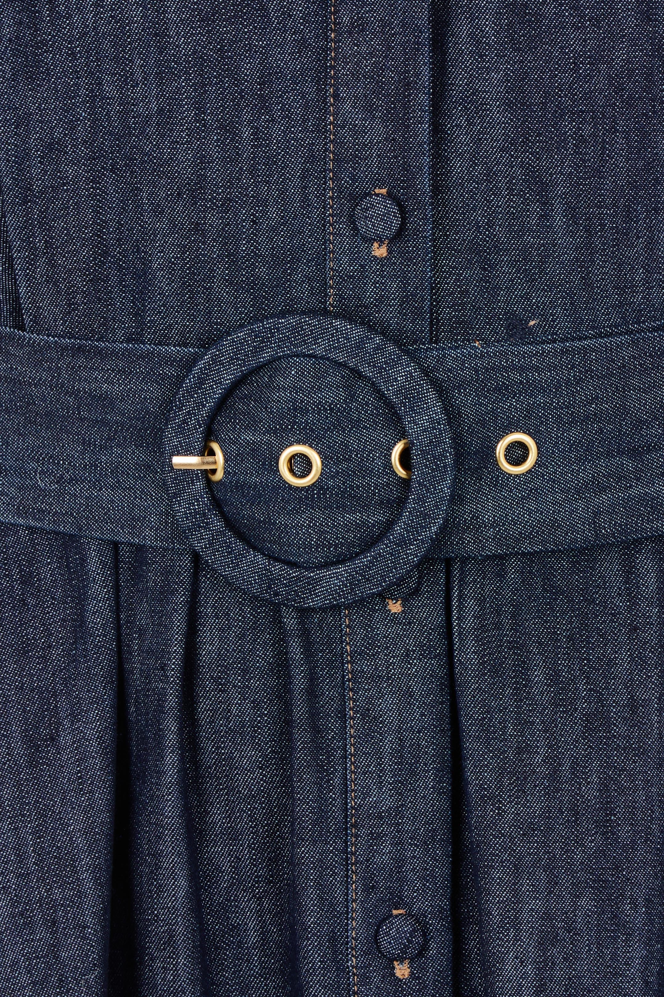 Product shot of the Denmark Denim Dress in colour Darkink (Blue), detail