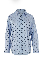Product shot of the Sage Cotton Shirt in colour Polkadot (Blue), from the front