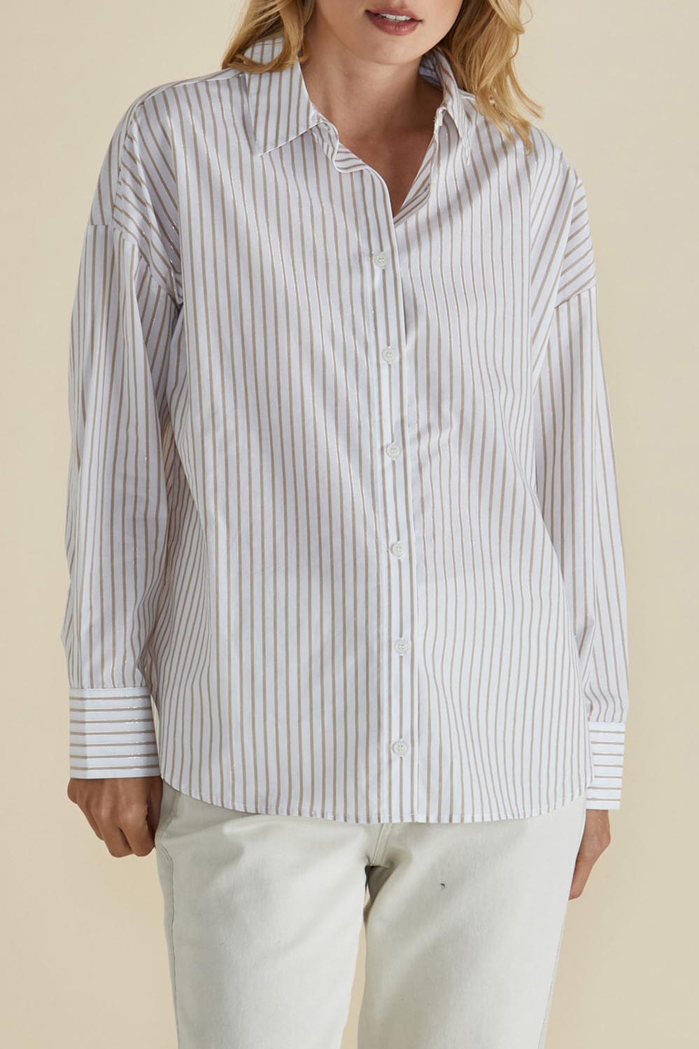 Preloved Artemis Cotton Shirt - Beigelurex