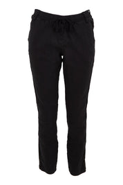 Product shot of the Harlow Denim Jogger in colour Blacklurex (Black), from the front