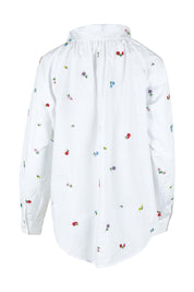 Product shot of the Floral Embroidered Cotton Shirt in colour Floral (White), from the back